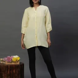 Aurelia Yellow Woven Pattern Straight Short Kurti image 5