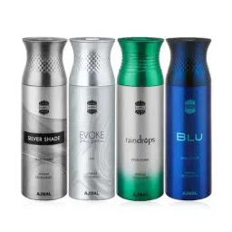 Ajmal Silver Shade Evoke Silver Edition Homme Raindrops & Blu Deodorant for Men - Pack of 4-picture-27