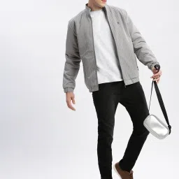 showoffff SHOWOFF Grey Nylon Slim Fit Stripes Jacket image 5