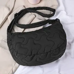 Accessorize London Black Fabric Quilted Sling Handbag-picture-19