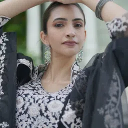 Indo Era Black Embroidered Kurta Pants Set With Dupatta image 5