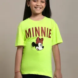 Kidsville Mickey & Friends Printed Green T-Shirt For Girls-image-80