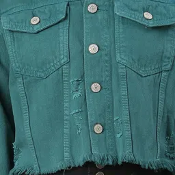 showoffff SHOWOFF Teal Regular Fit Crop Denim Jacket image 5