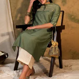 Indo Era Green Embroidered Straight Kurta image 5