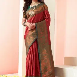 Satrani Maroon & Green Woven Saree With Unstitched Blouse-picture-12