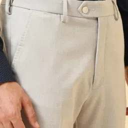 Allen Solly Beige Slim Fit Checks Trousers image 4