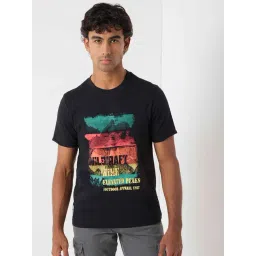 Wildcraft Black Cotton Regular Fit Printed Vtg Alp Brushstroke Printed T-Shirt-picture-17
