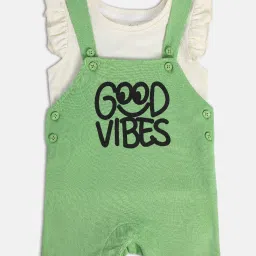 MINIKLUB Kids White & Green Printed Top with Dungaree image 5