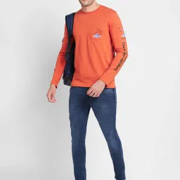 Being Human Orange Regular Fit Printed Crew T-Shirt image 5