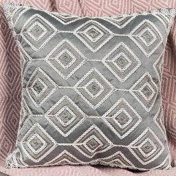 MONKDECOR Grey Embellished Satin Square Cushion Covers-picture-1