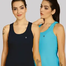 Friskers Navy & Turquoise Blue Cotton Sports Tank Top - Pack Of 2-image-28