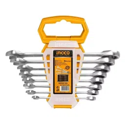 Ingco 8 Pcs Rachet Spanner Set Cr-Mo Steel Body and Size 8 to 19 mm, HKSPAR1082-image-3