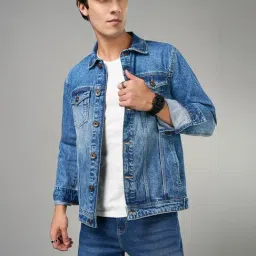 Sf Jeans By Pantaloons Dark Blue Cotton Regular Fit Printed Denim Jacket image 4