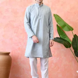 KUNDALI KAKSHAY Floral Embroidered Thread Work Straight Kurta With Pyjama-picture-23