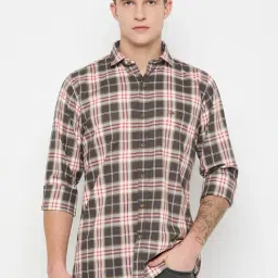 Duke Brown Blended Slim Fit Checkered Shirt-image-38