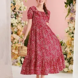 Bolly Lounge Girls Ruby Red Floral Dress-image-78