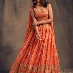 ETHNIC PLUS Embellished Sequinned Semi-Stitched Lehenga & Unstitched Blouse With Dupatta-picture-26