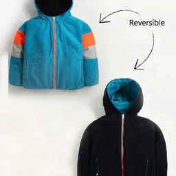 Cherry Crumble By Nitt Hyman Full Sleeves Colour Block Detailed Hooded Reversible Jacket - Multi Colour-picture-14