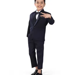 Earth Conscious Blended Full Sleeves Solid 4 Piece Coordinating Party Suit Set - Navy Blue-picture-12