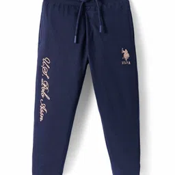 US Polo Assn Cotton Knit Full Length Lounge Pants with Brand Logo Embroidery - Navy Blue-picture-16