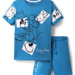 Honeyhap Disney 100% Cotton Half Sleeve Shorts Night Suit With Mickey Mouse Graphics - Blue-picture-18