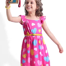 Hola Bonita Knit Frill Sleeves Frock with Heart Print - Pink-picture-23