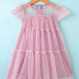Mark & Mia Half Sleeves Tiered Mesh Party Dress with Foil Print - Lilac-picture-34