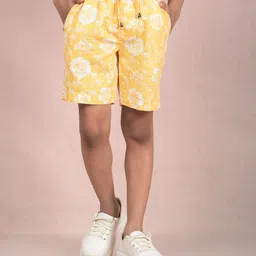 CRIMSOUNE CLUB Cotton Floral Printed Shorts - Yellow-picture-15