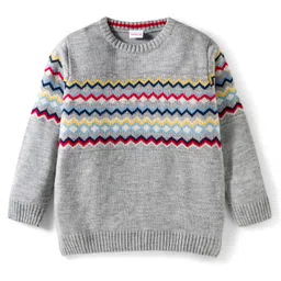 Babyhug Knit Full Sleeves Pullover Sweater with Aztec Design - Grey-picture-11