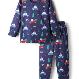 Babyhug Cotton Knit Full Sleeves Co-ords Night Suit with Christmas Print - Navy Blue-picture-28