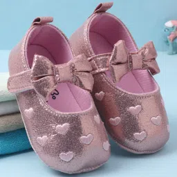 Babyoye Velcro Closure Booties with Heart Embroidery & Bow Applique - Pink-image-58