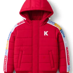 Junior Killer Full Sleeves Typography Printed Light Winter Hooded Padded Jacket - Red-picture-20