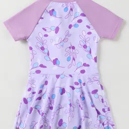 Mark & Mia Raglan Half Sleeves Frock Swimsuit With Leaves Print - Lavender image 2