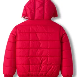 Junior Killer Full Sleeves Typography Printed Light Winter Hooded Padded Jacket - Red image 2