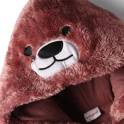 Babyhug Fur Knit Full Sleeves Front Open Winter Wear Romper with Teddy Face - Dark Pink image 3