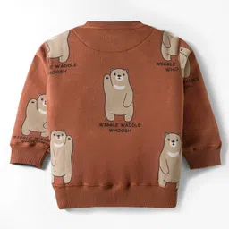 Doreme Terry Knit Full Sleeves Winter Wear T-Shirt & Joggers Set with Teddy Print - Brown image 3