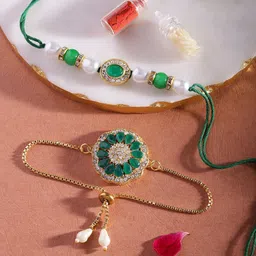 Sangria Kundan Stone Studded & Beaded Bhaiya Bhabhi Rakhi With Roli And Chawal-picture-50