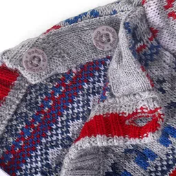 Babyhug Knitted Full Sleeves Pullover Sweater with Aztec Design - Grey & White image 4