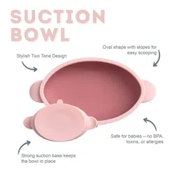 BiBaDo Silicone Suction Bowl - Non-Slip, Easy Scoop Oval Shape Feeding Bowl for Baby- BPA Free (Pink) image 4