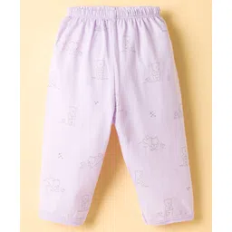 Simply Sinker Knit Full Sleeves Co-ords Night Suit With Animal Print - Lilac image 4