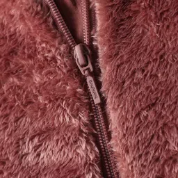 Babyhug Fur Knit Full Sleeves Front Open Winter Wear Romper with Teddy Face - Dark Pink image 5