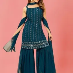 PARROT CREATION Embroidered Straight Sequinned Kurti With Sharara And Dupatta-picture-8