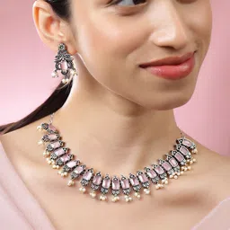 Rubans Silver-Plated Stone-Studded & Beaded Jewellery Set image 4