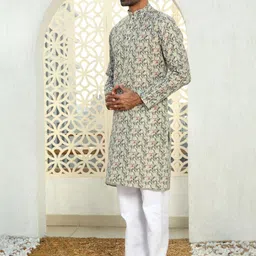 KRAFT INDIA Men Floral Printed Regular Kurta with Pyjamas image 4