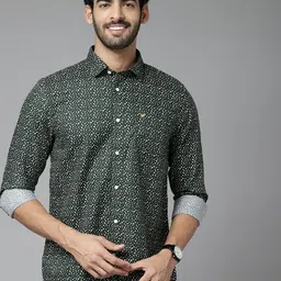 Blackberrys Men Green & White Pure Cotton India Slim Fit Printed Casual Shirt-image-1