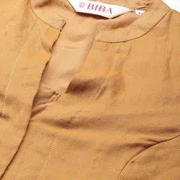 Biba Women Beige & Golden Solid Kurti with Woven Design Skirt image 2