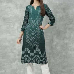 Biba Green Printed Straight Kurta-image-9