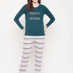 Madame M Secret Teal Blue & Grey Cotton Printed Night Suit-picture-22