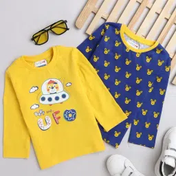 Bumzee Kids Navy & Yellow Printed Full Sleeves T-Shirts (Pack Of 2)-image-97