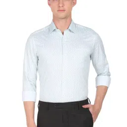 Arrow Mint Cotton Slim Fit Printed Shirt-image-5